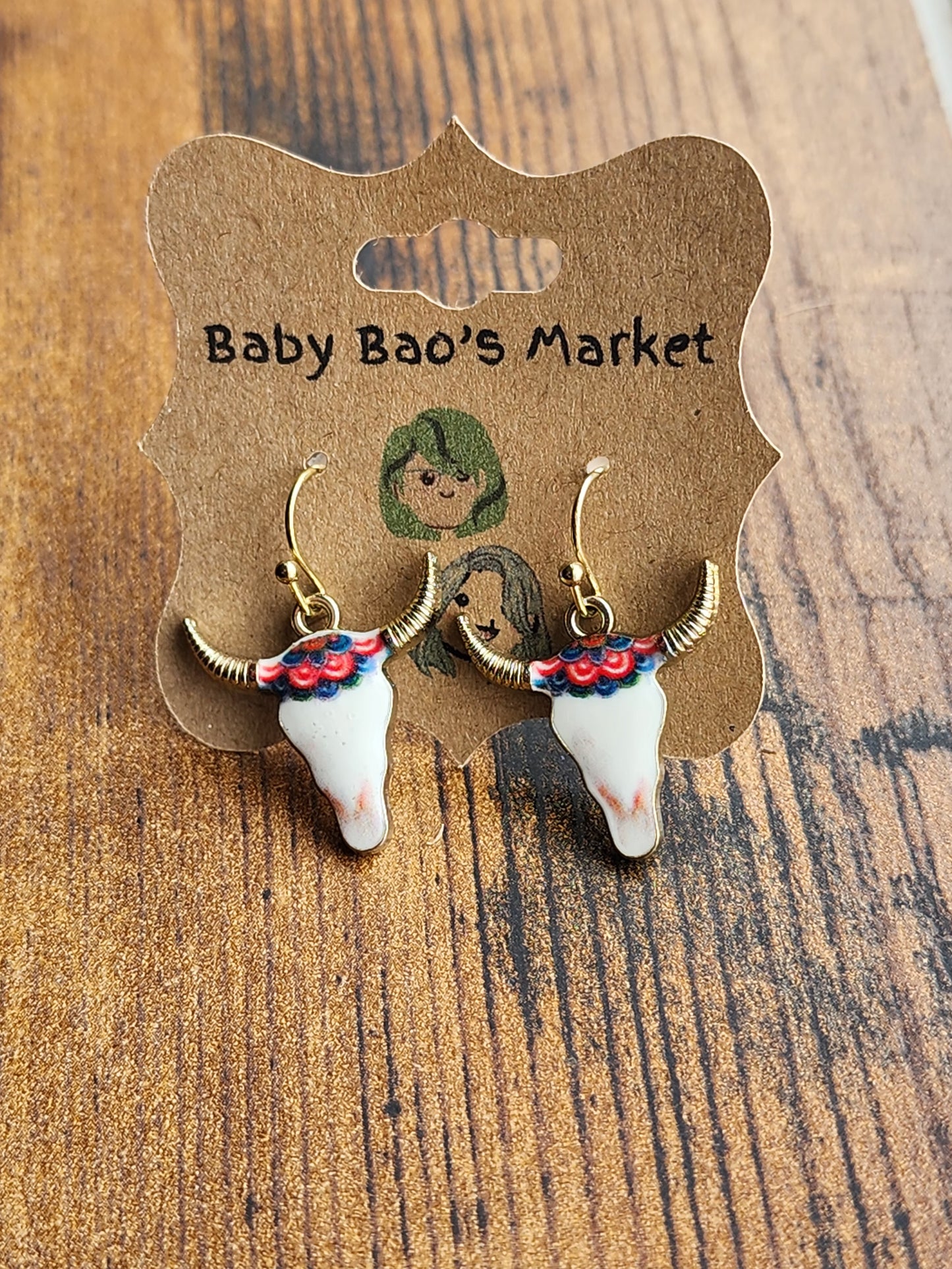 Bull  Head Pendant Earrings