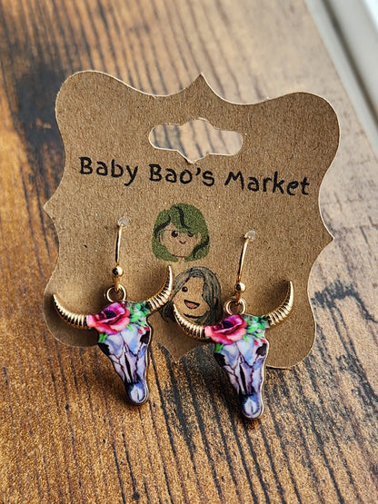 Bull  Head Pendant Earrings