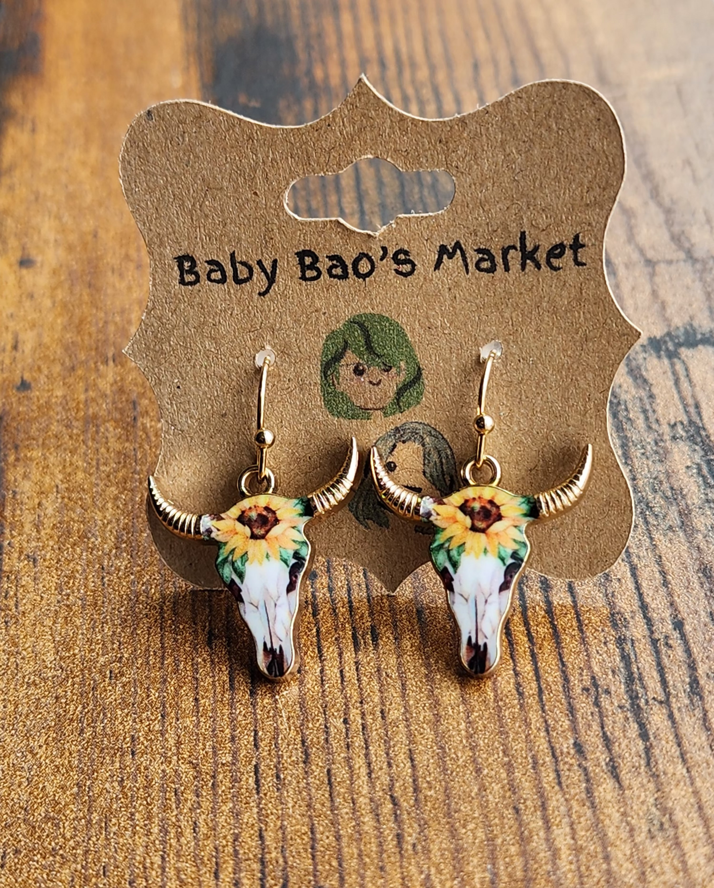 Bull  Head Pendant Earrings