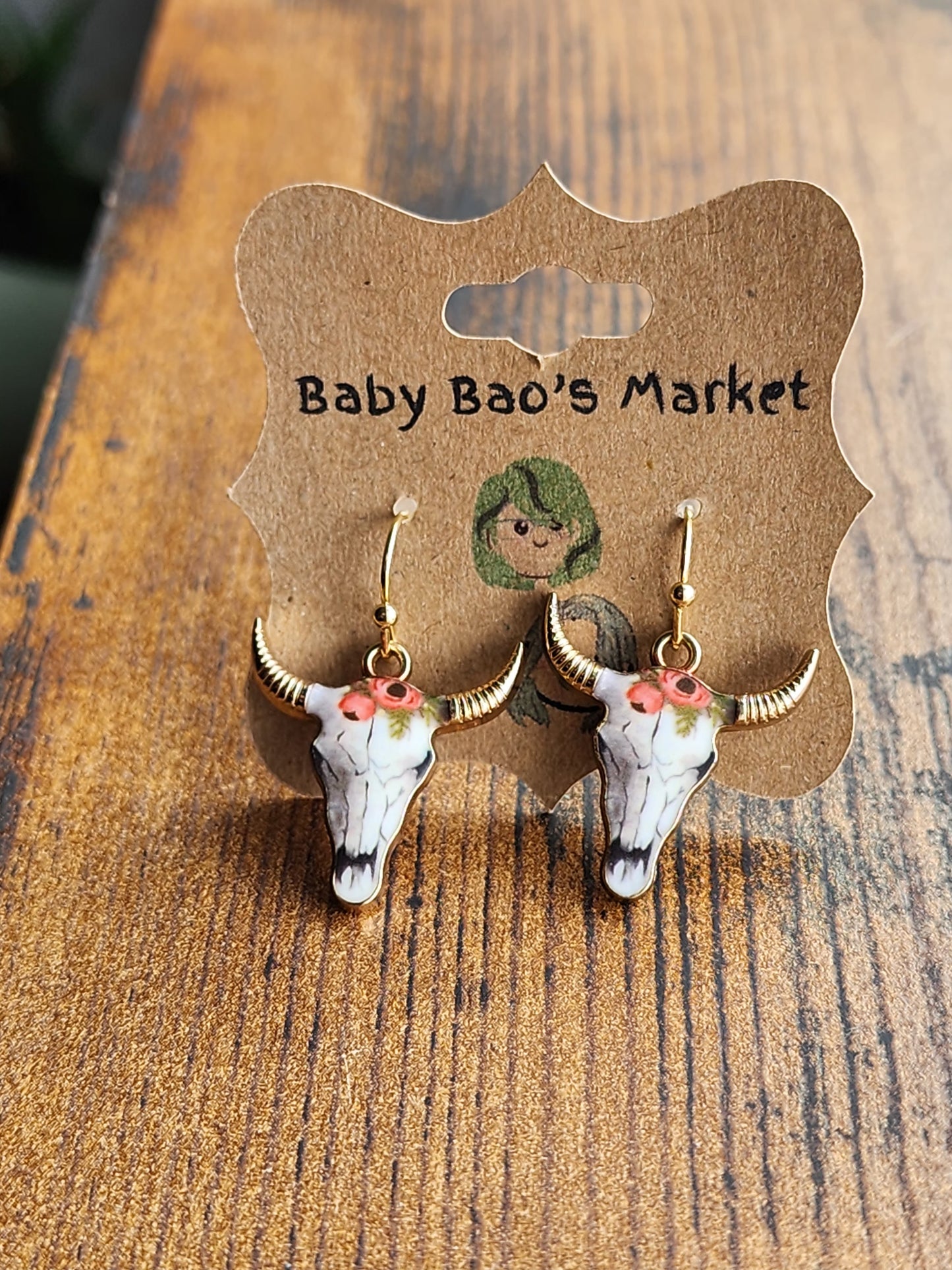 Bull  Head Pendant Earrings