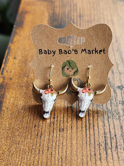 Bull  Head Pendant Earrings