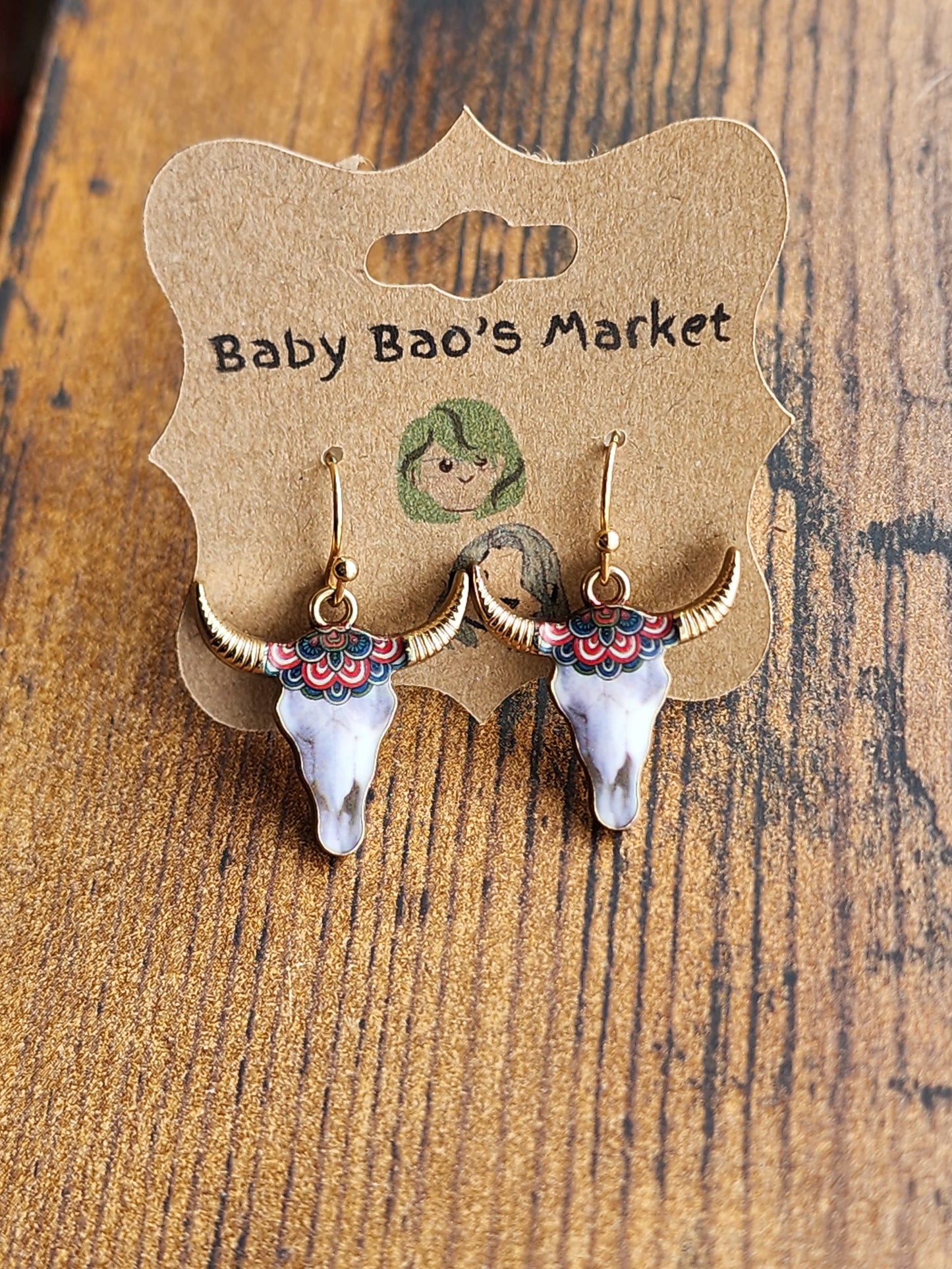 Bull  Head Pendant Earrings
