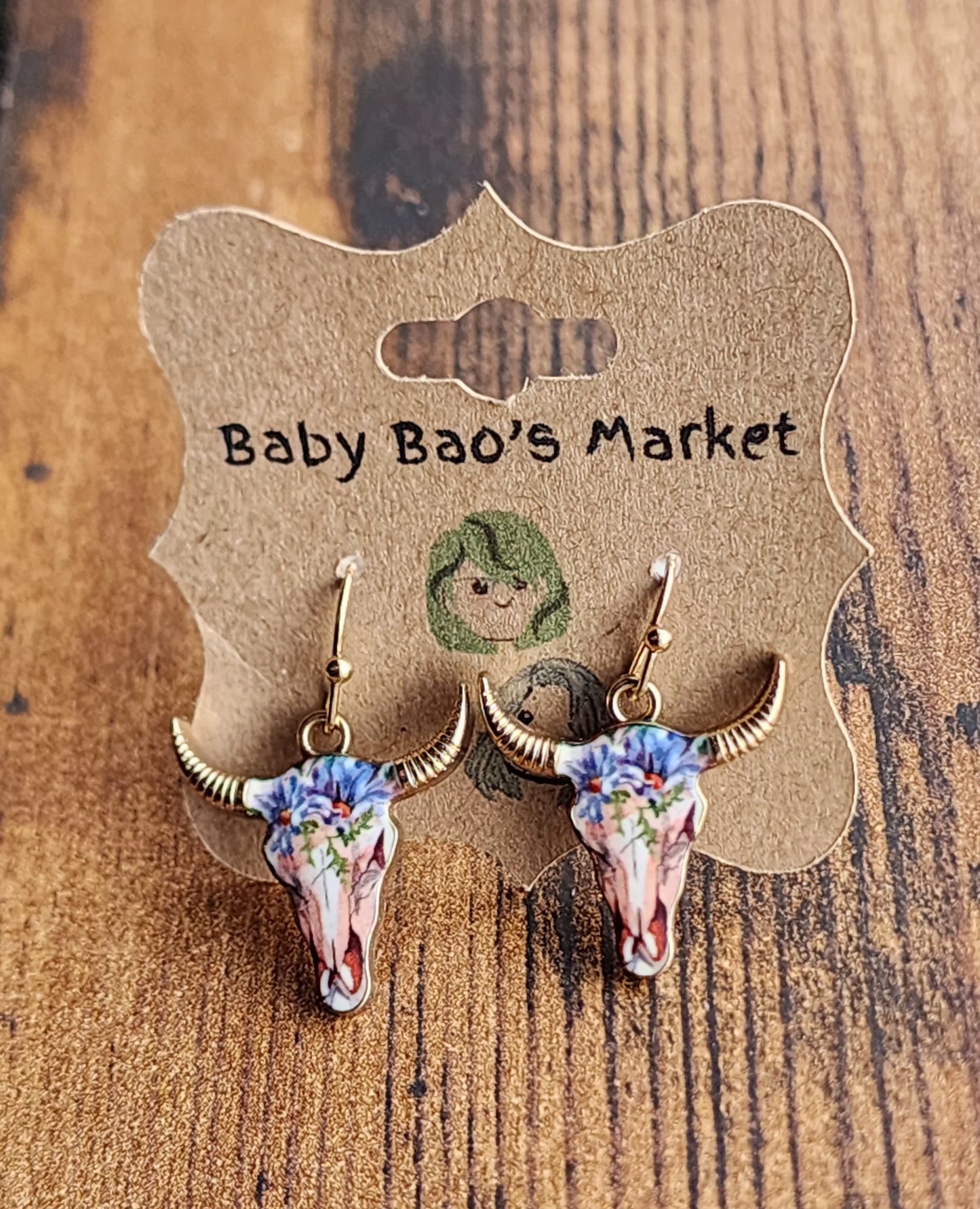 Bull  Head Pendant Earrings